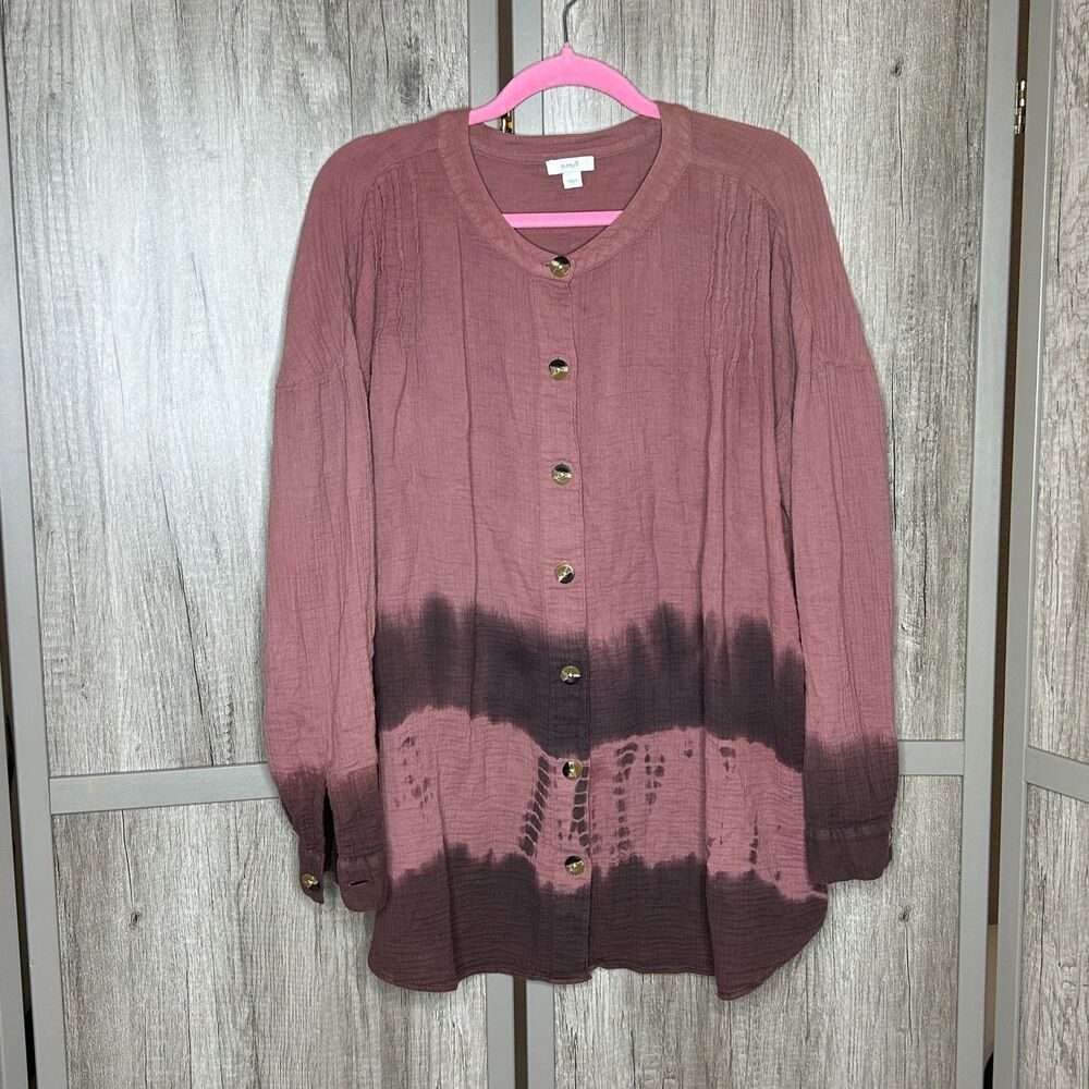 J. Jill Pure Jill Long Sleeve Gauze Top Button Front Tie Dye Ombre Cotton Size L